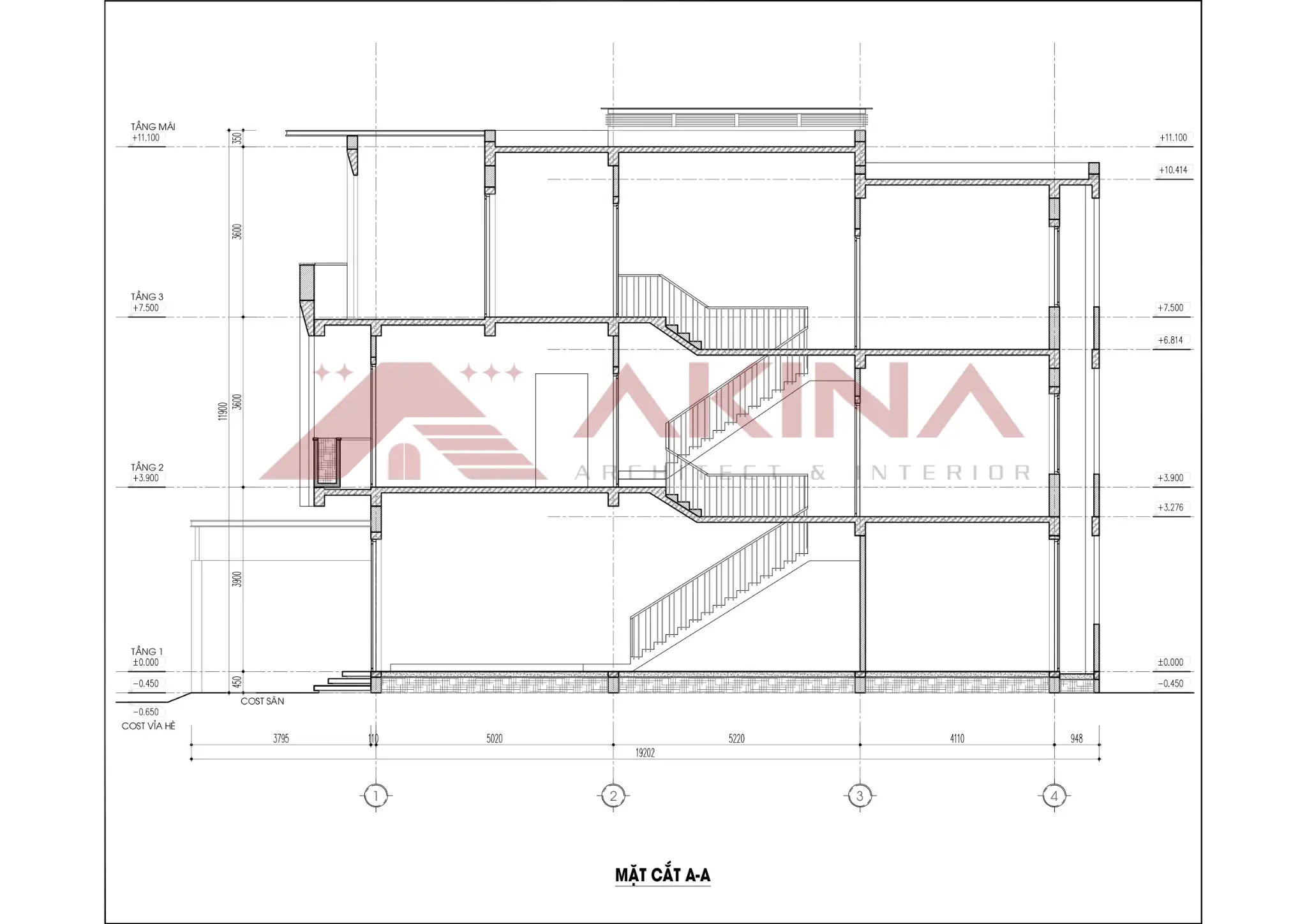 Bản vẽ chiều cao tầng nhà AKINA